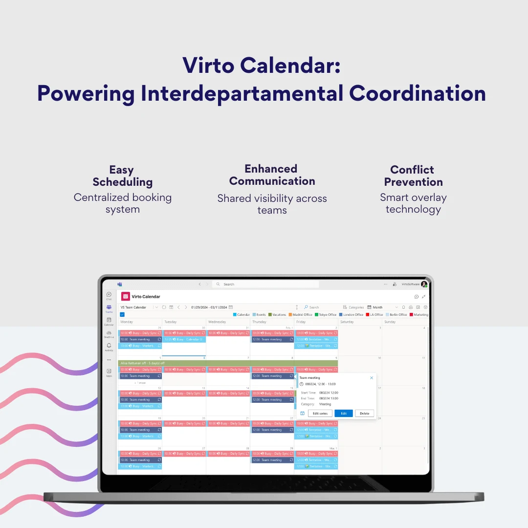 Pic. 4. Features & benefits of Virto Calendar for improved collaboration.