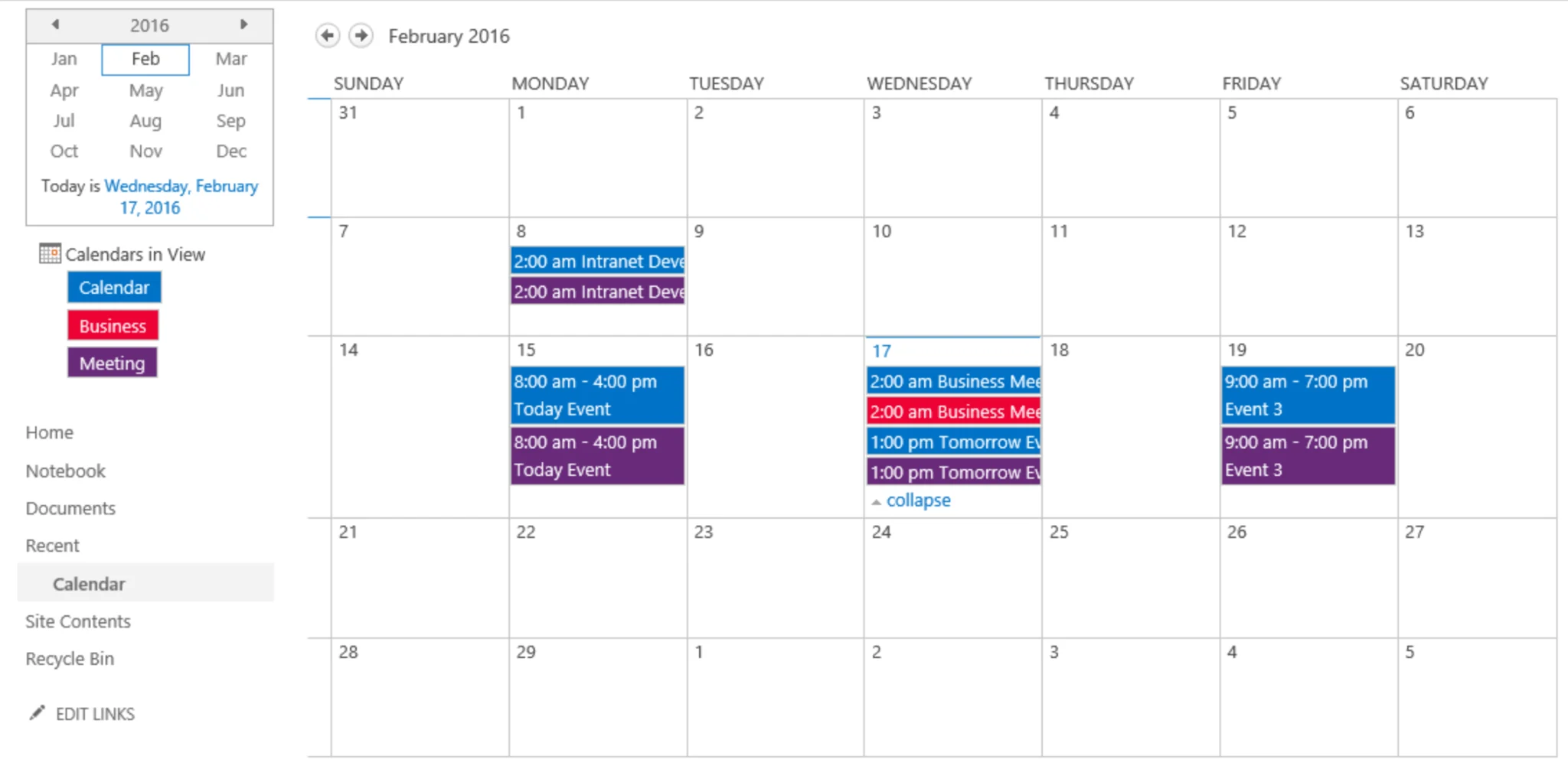 Three calendars overlaid in a single month view