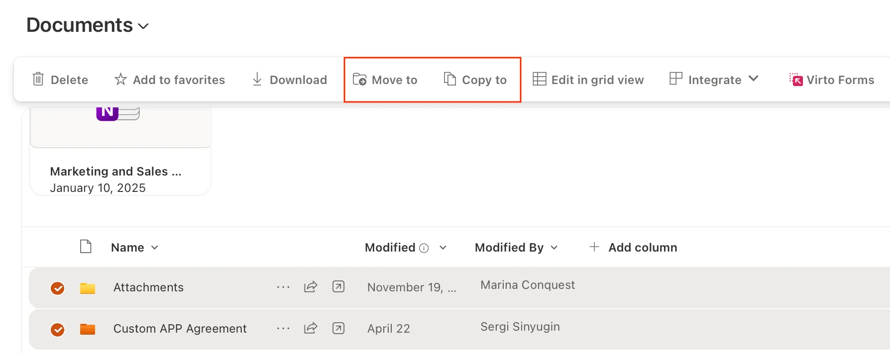 Copying or moving selected files in SharePoint using Copy to and Move to