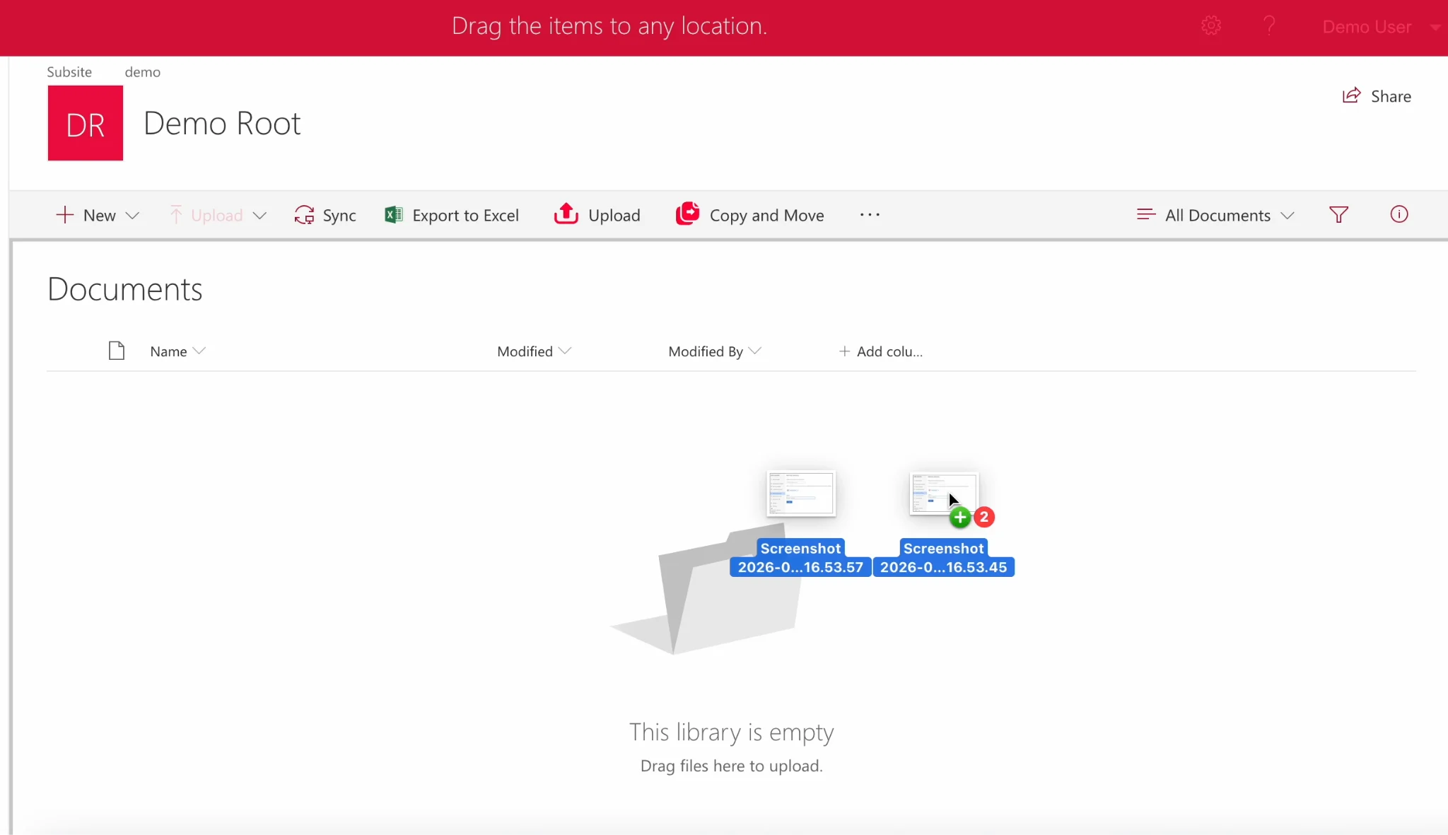 Drag-and-drop upload into a SharePoint library