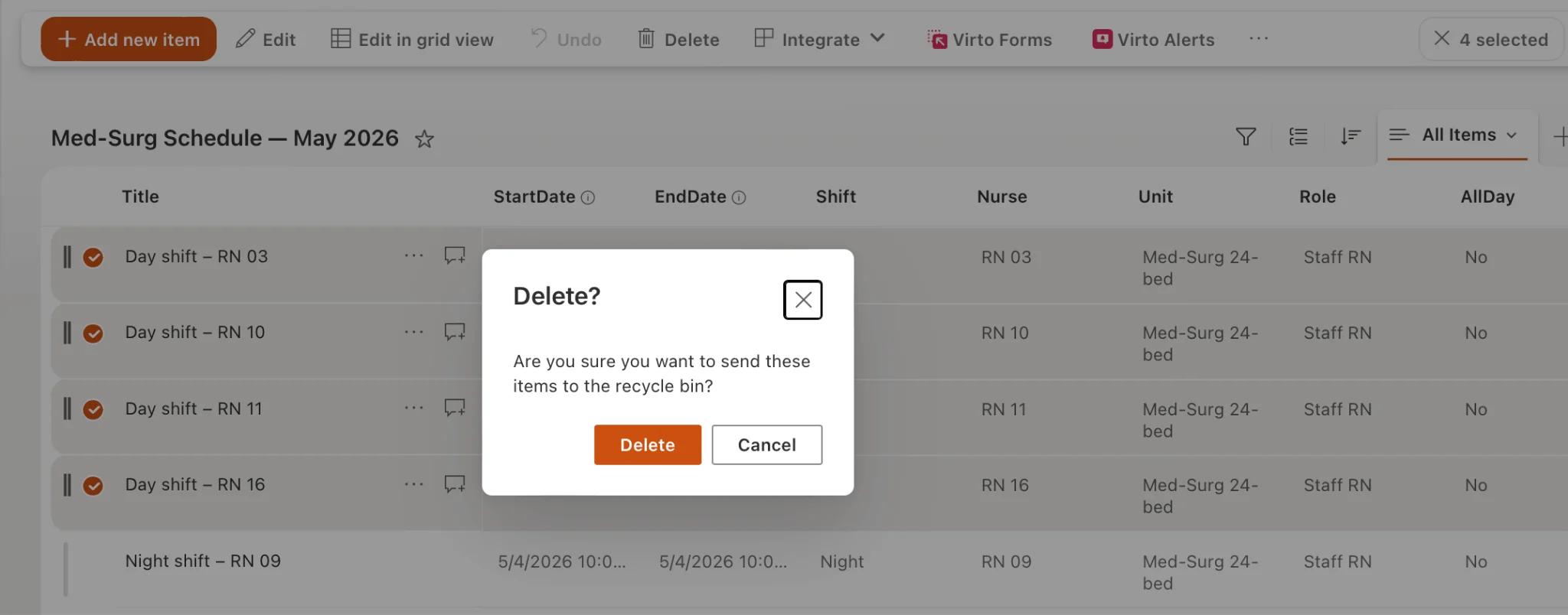 Selecting and deleting multiple items in a SharePoint list