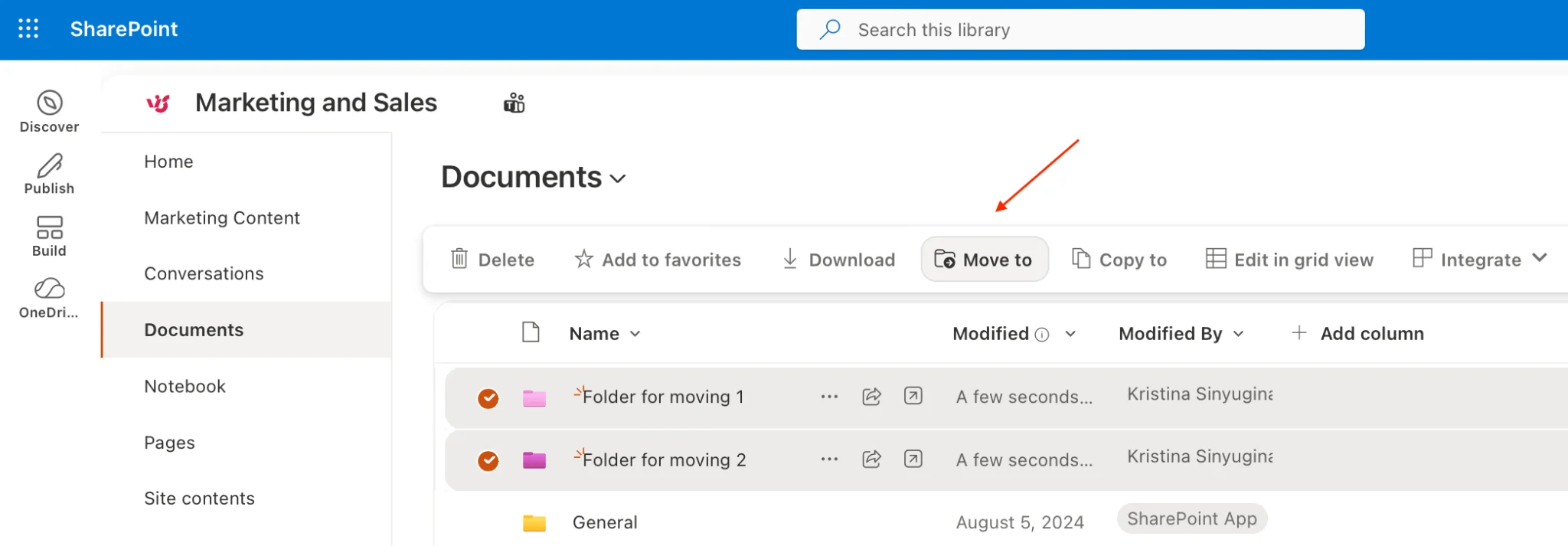 The &ldquo;Move to&rdquo; command on the document library command bar