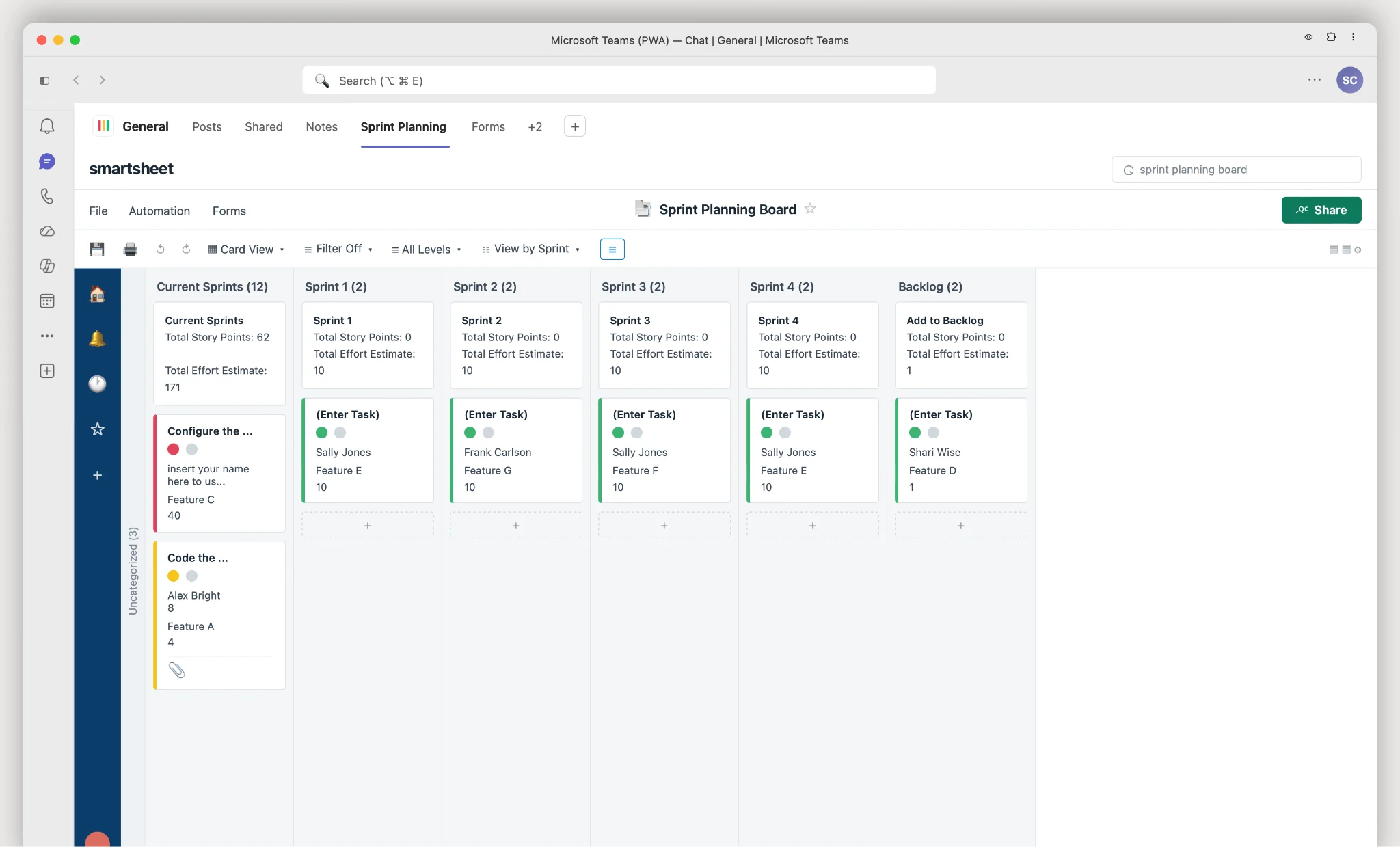 Smartsheet in Microsoft Teams