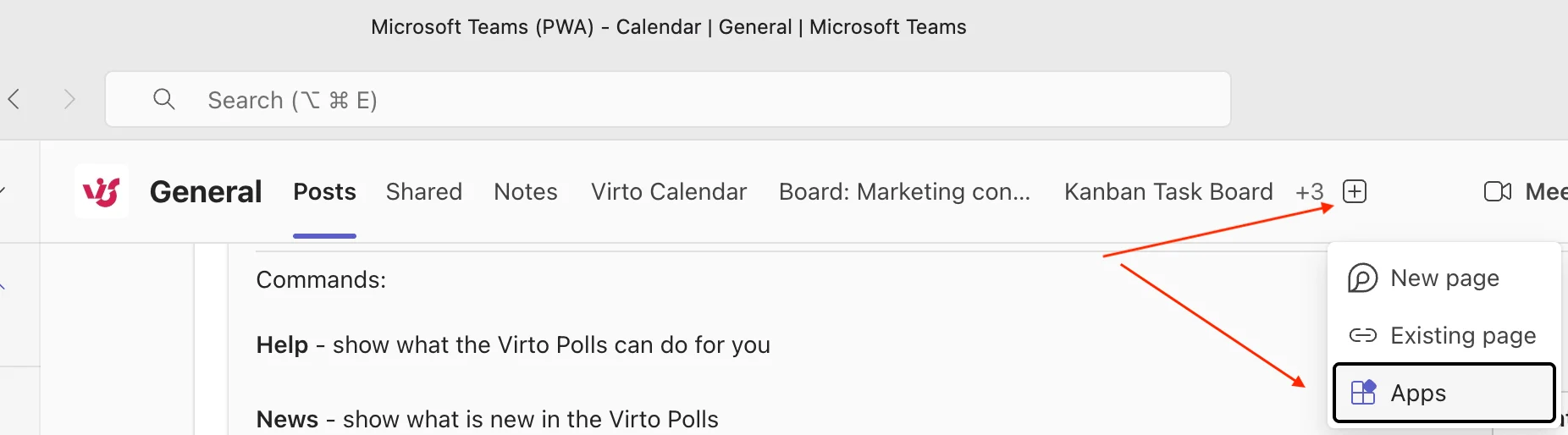 Adding a new tab to a Teams channel