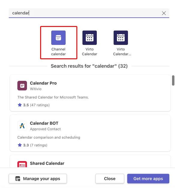 Adding the channel calendar app within Microsoft Teams