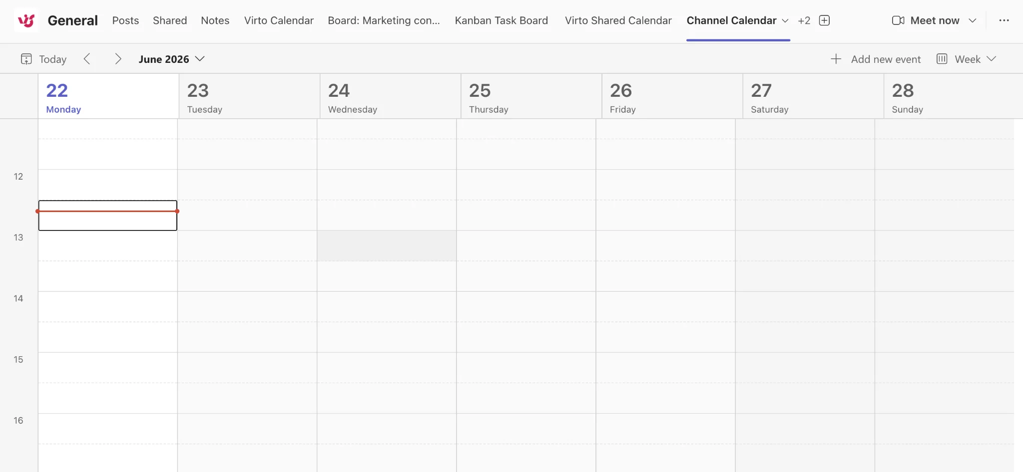 The Channel Calendar tab in place