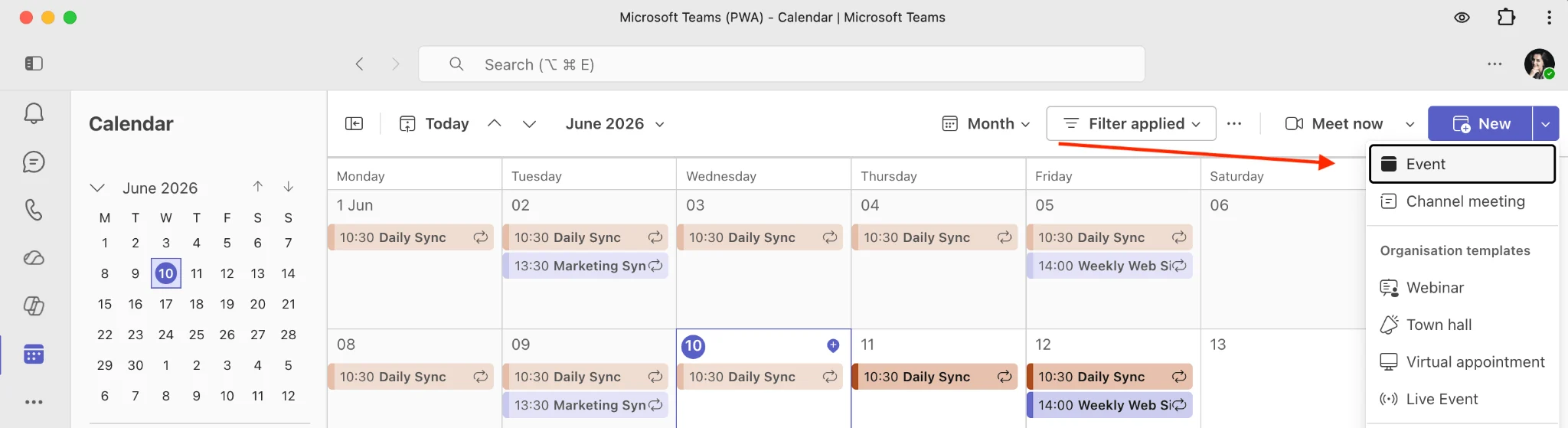 Scheduling a new meeting within Microsoft Teams