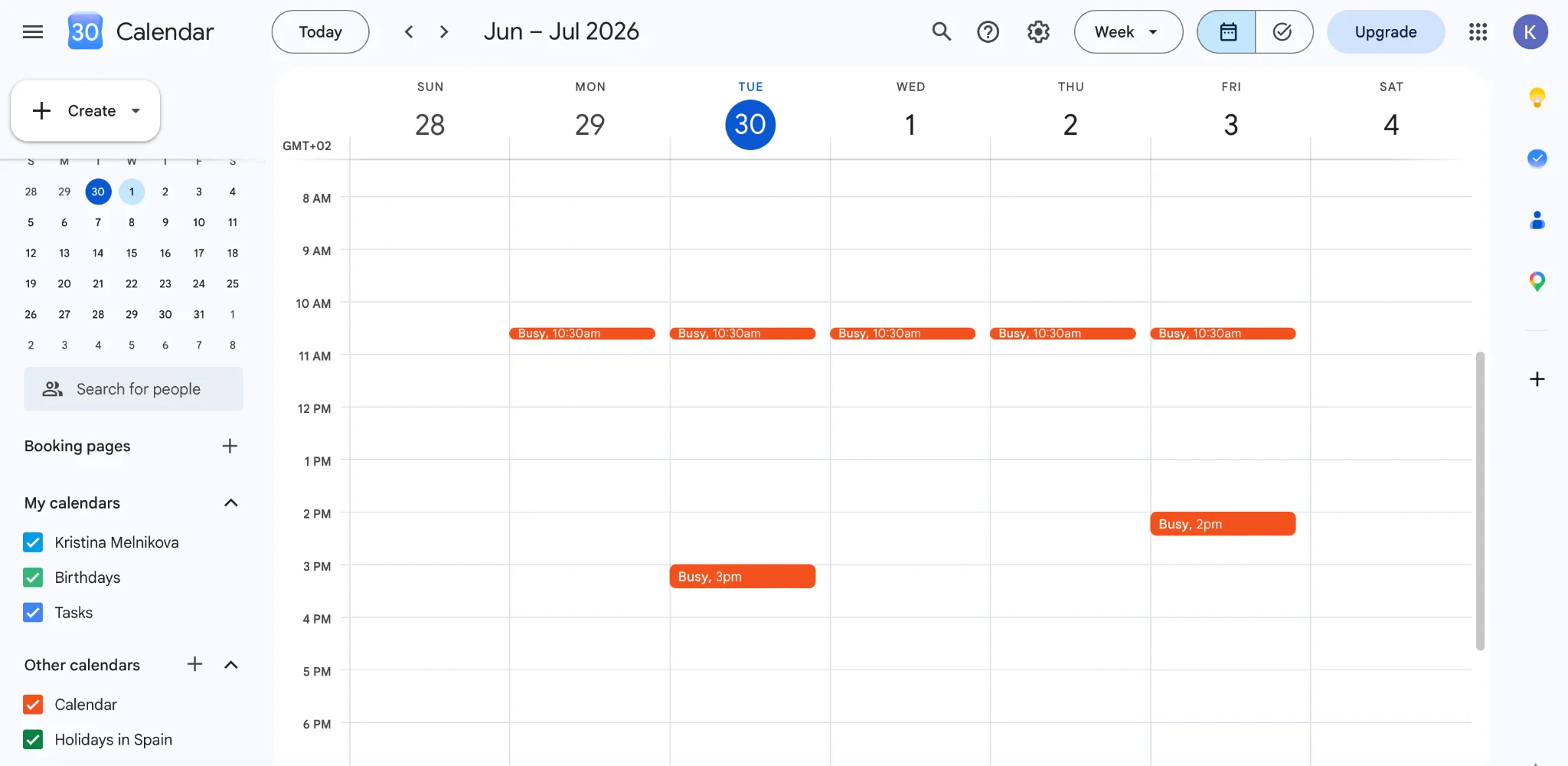 Teams and Outlook events overlaid in Google Calendar