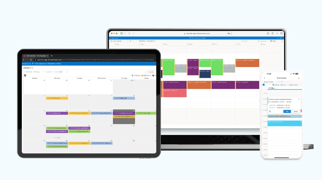 Virto Calendar displayed across multiple devices