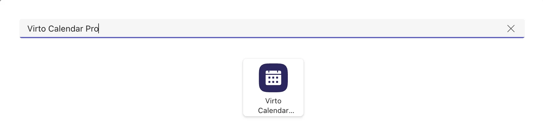 Searching for Virto Calendar app in Microsoft Teams