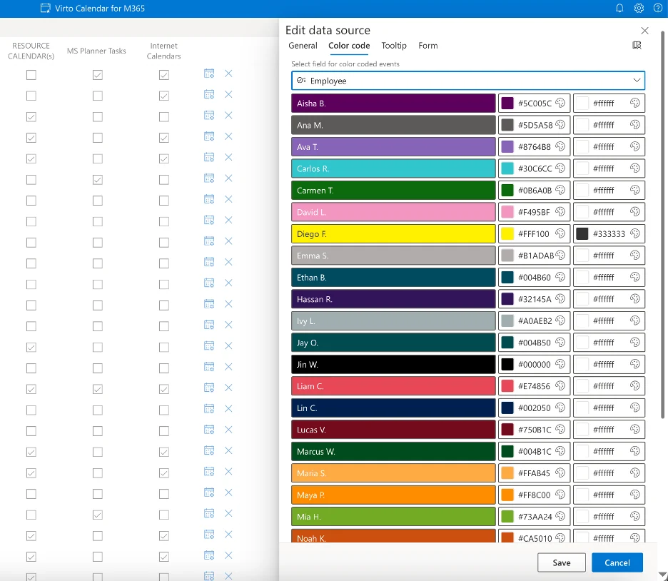 Color-coded AI schedule displayed in Virto Calendar