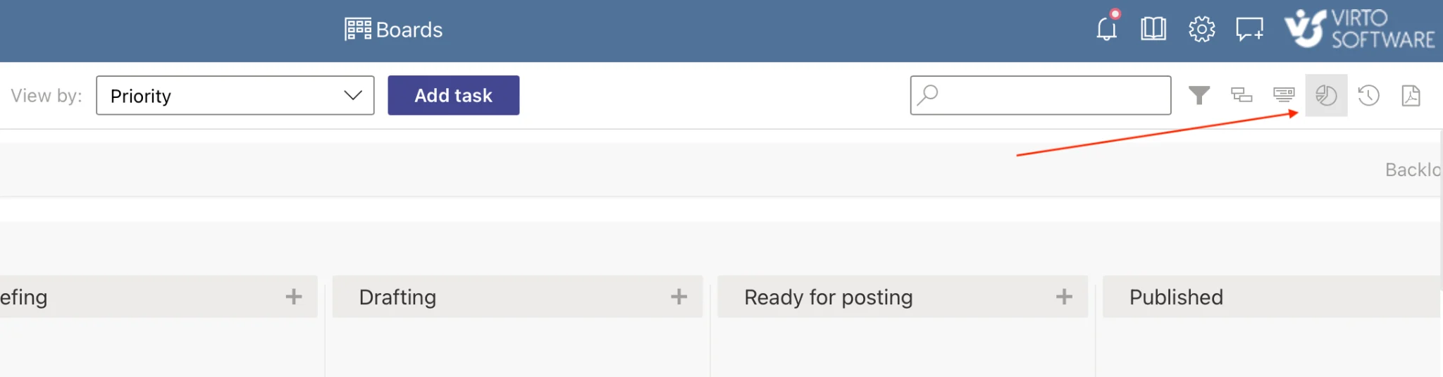 Navigating to the Charts section in Virto Kanban