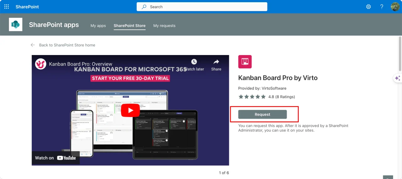 Installing or requesting the Virto Kanban Board