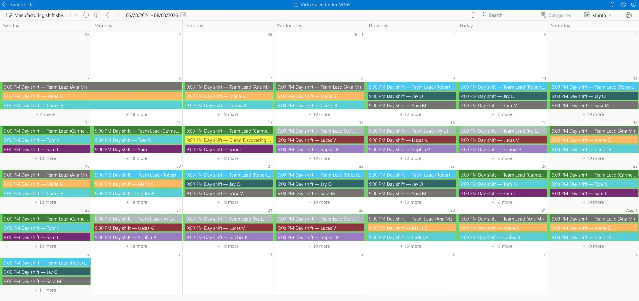 Virto Shared Calendar in Microsoft Teams