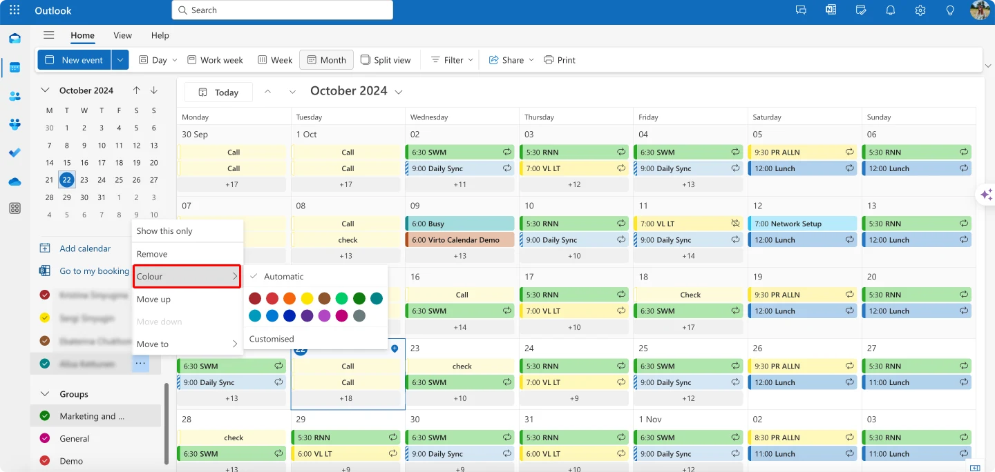 Choosing a color for your calendar.