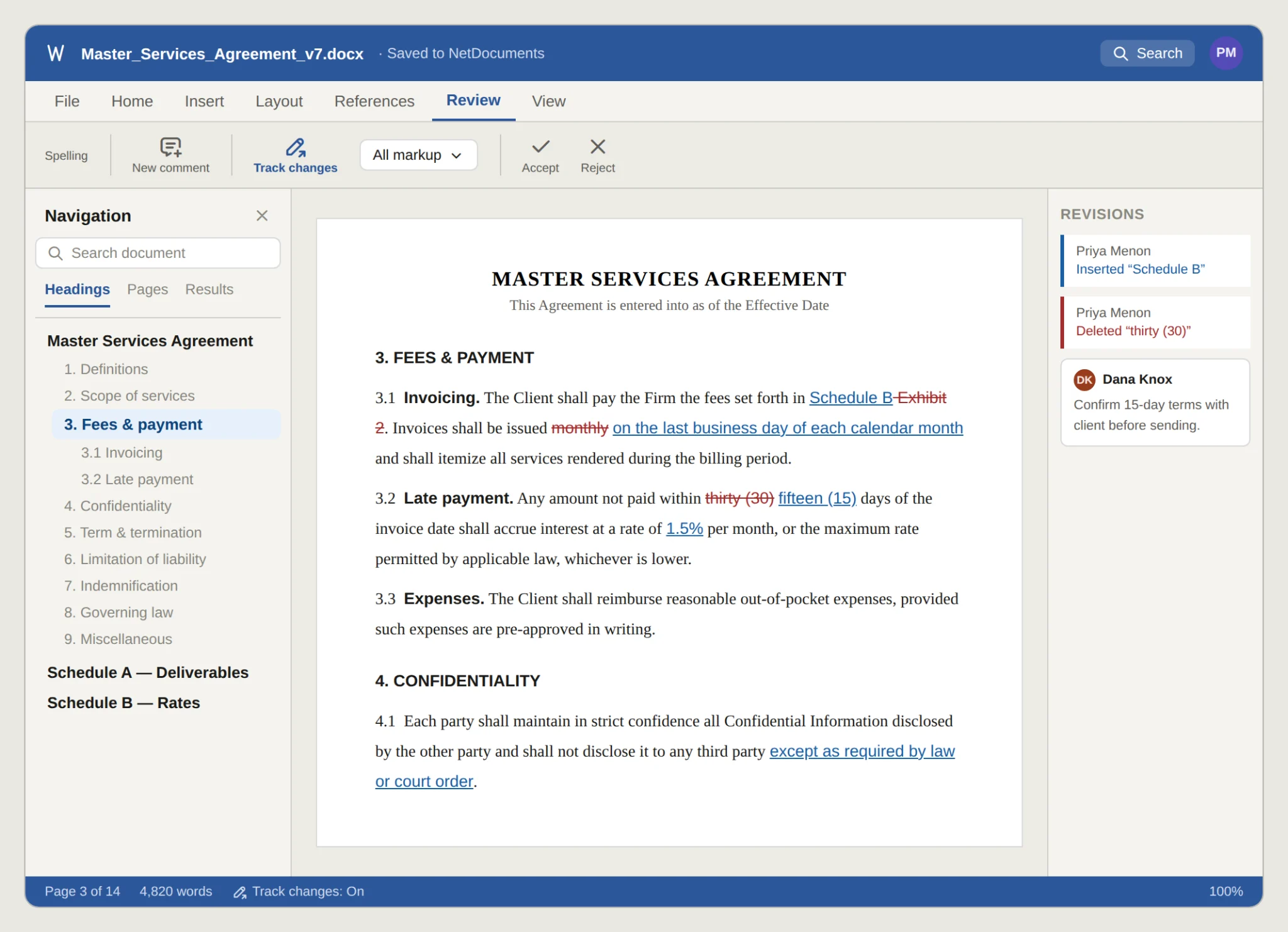 Word with legal contract template