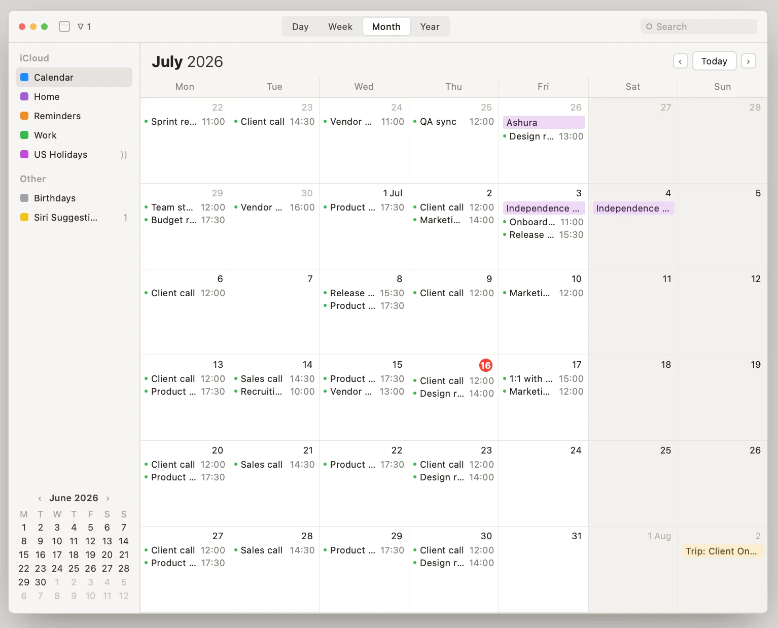 Apple iCloud Calendar interface