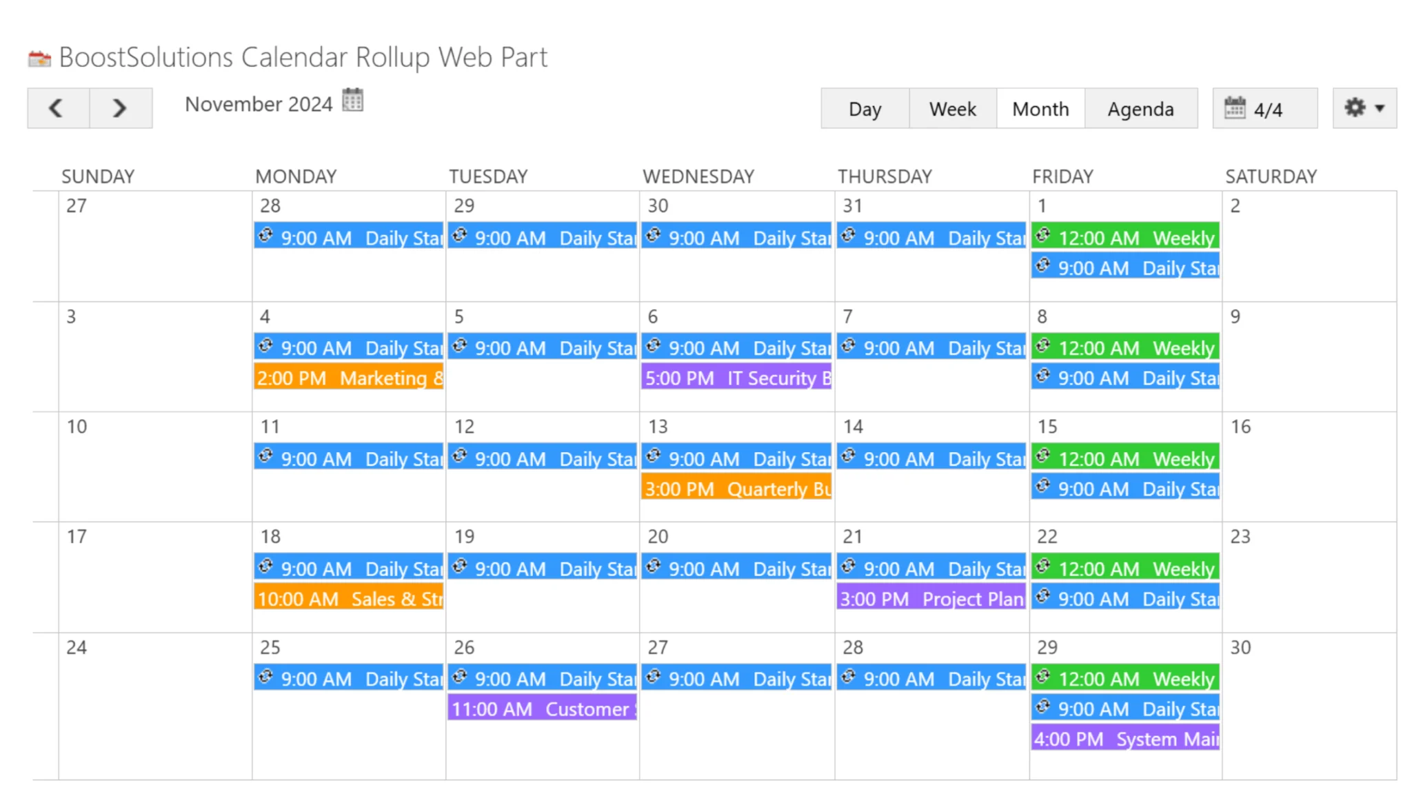 BoostSolutions Calendar Rollup SharePoint view