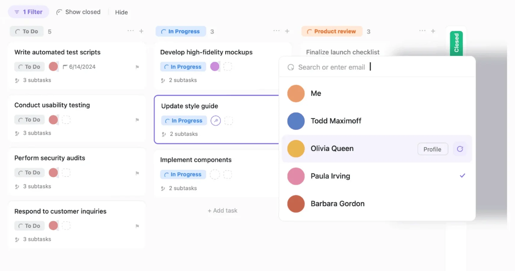 ClickUp task management workspace