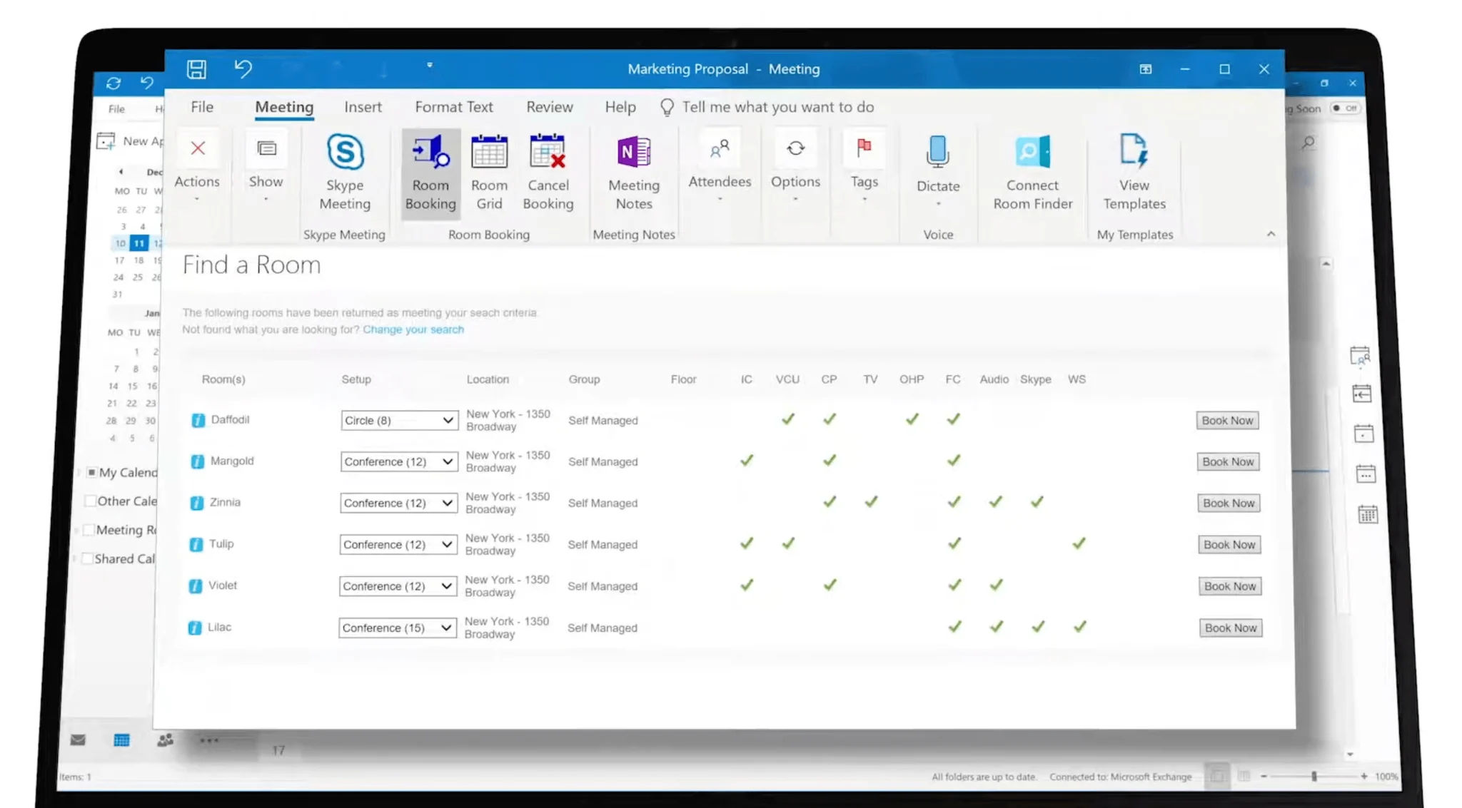 Condeco meeting room booking through the Outlook add-in