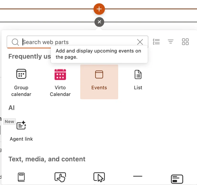 Searching for and adding events web part