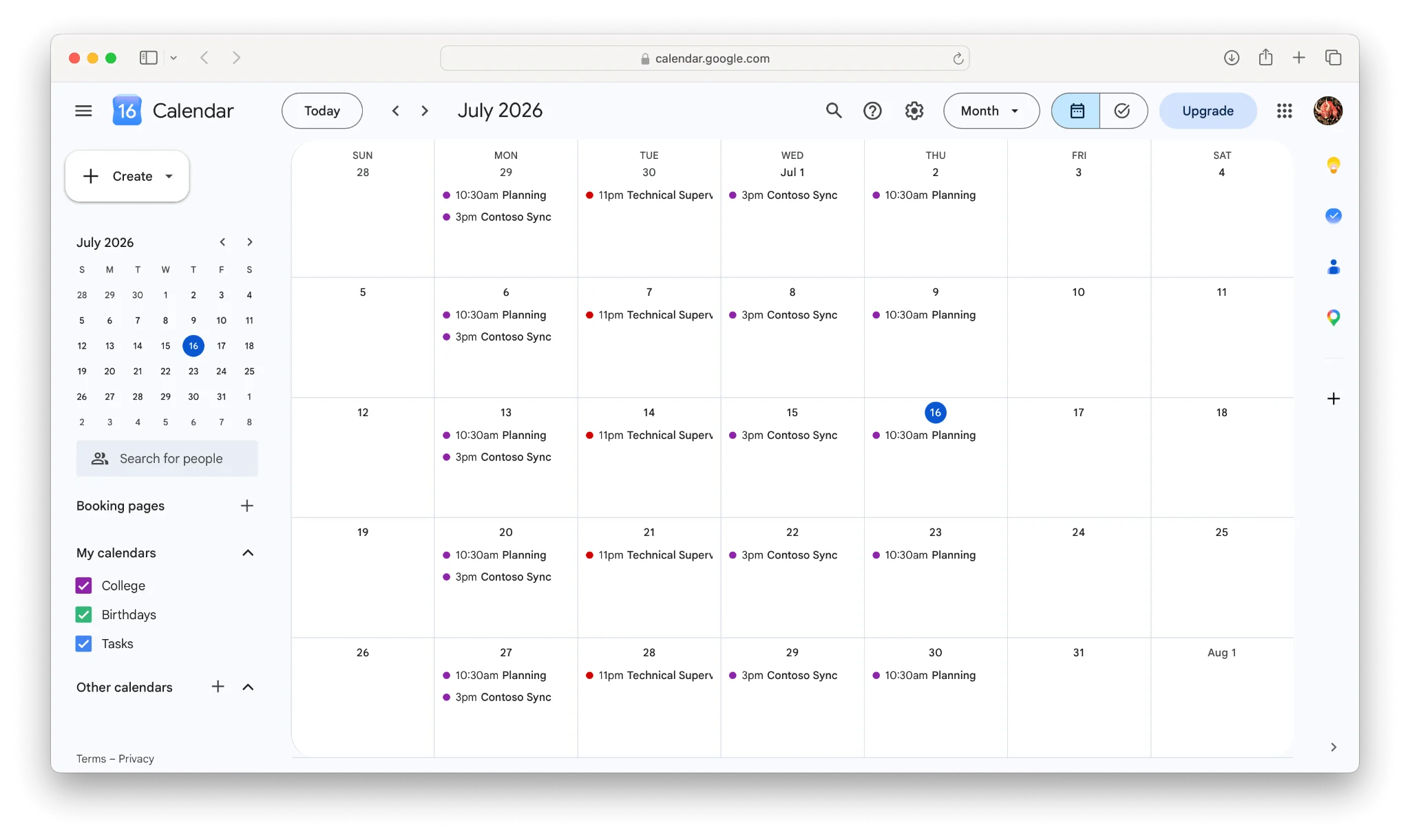 Google Calendar interface view