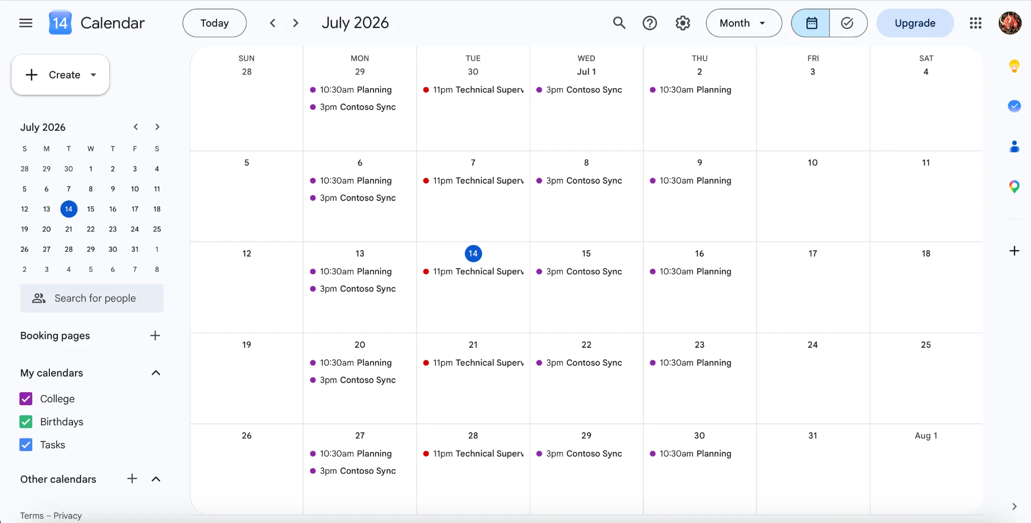 Google Calendar used as a project scheduling calendar