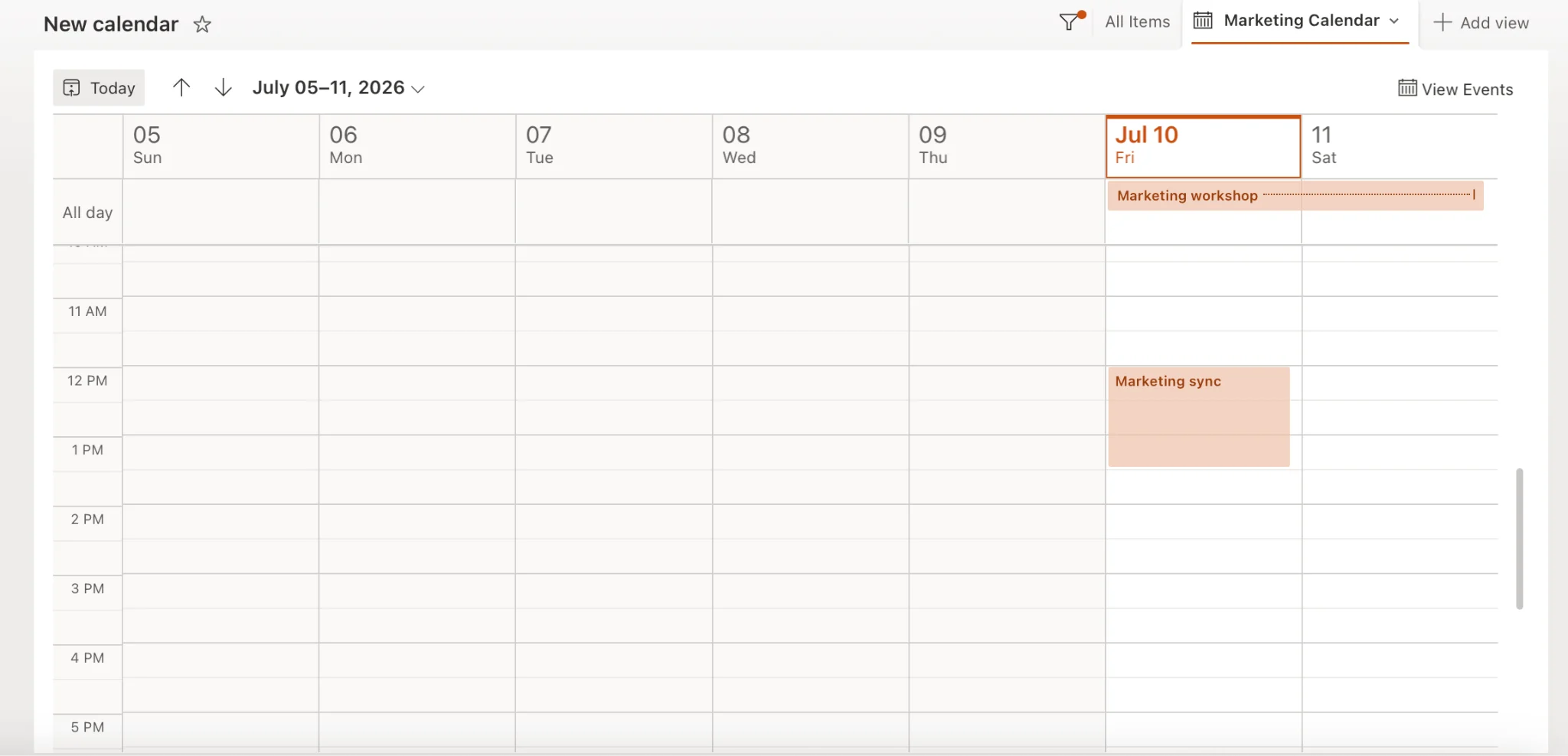 List displayed in calendar view