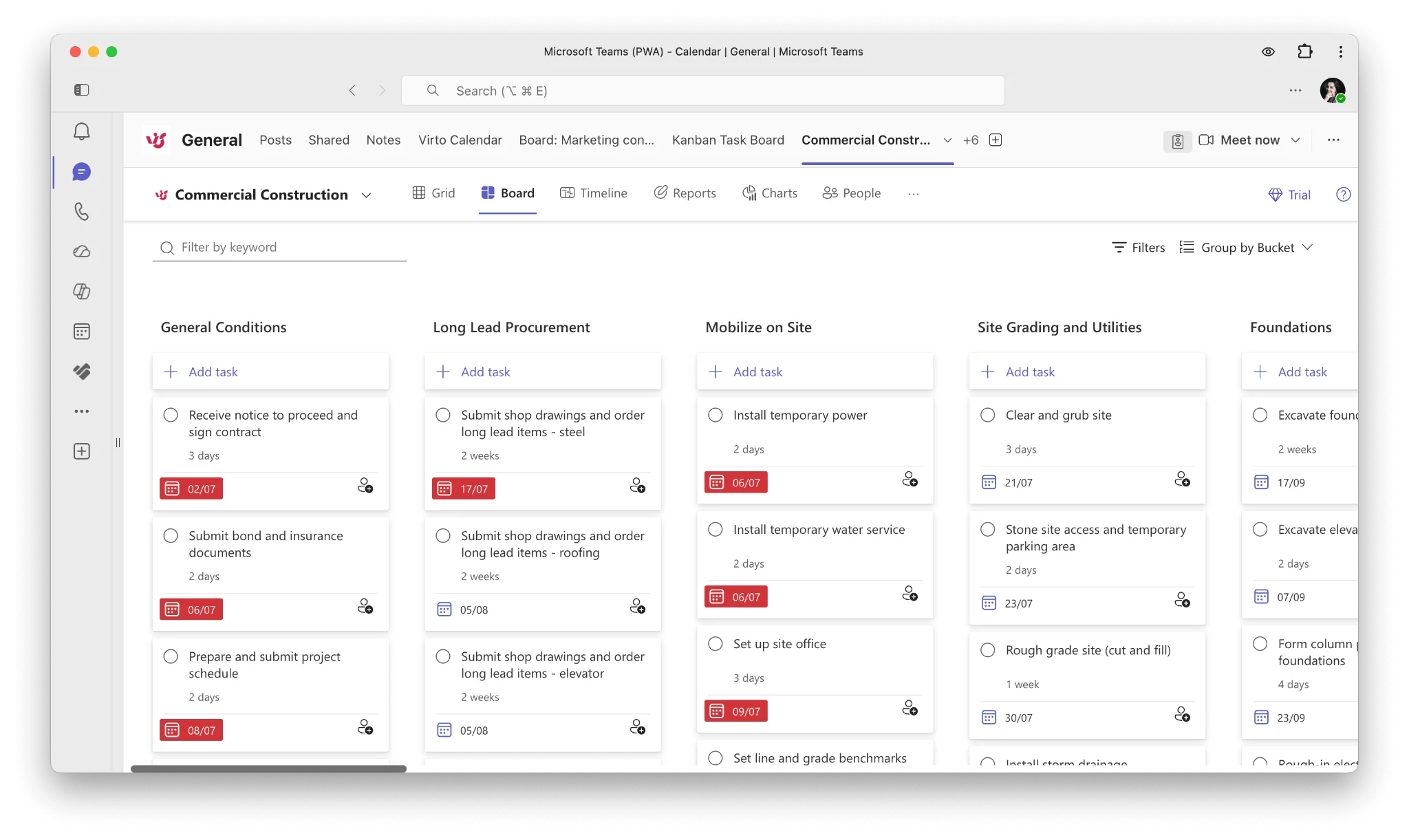 Microsoft Planner kanban board interface