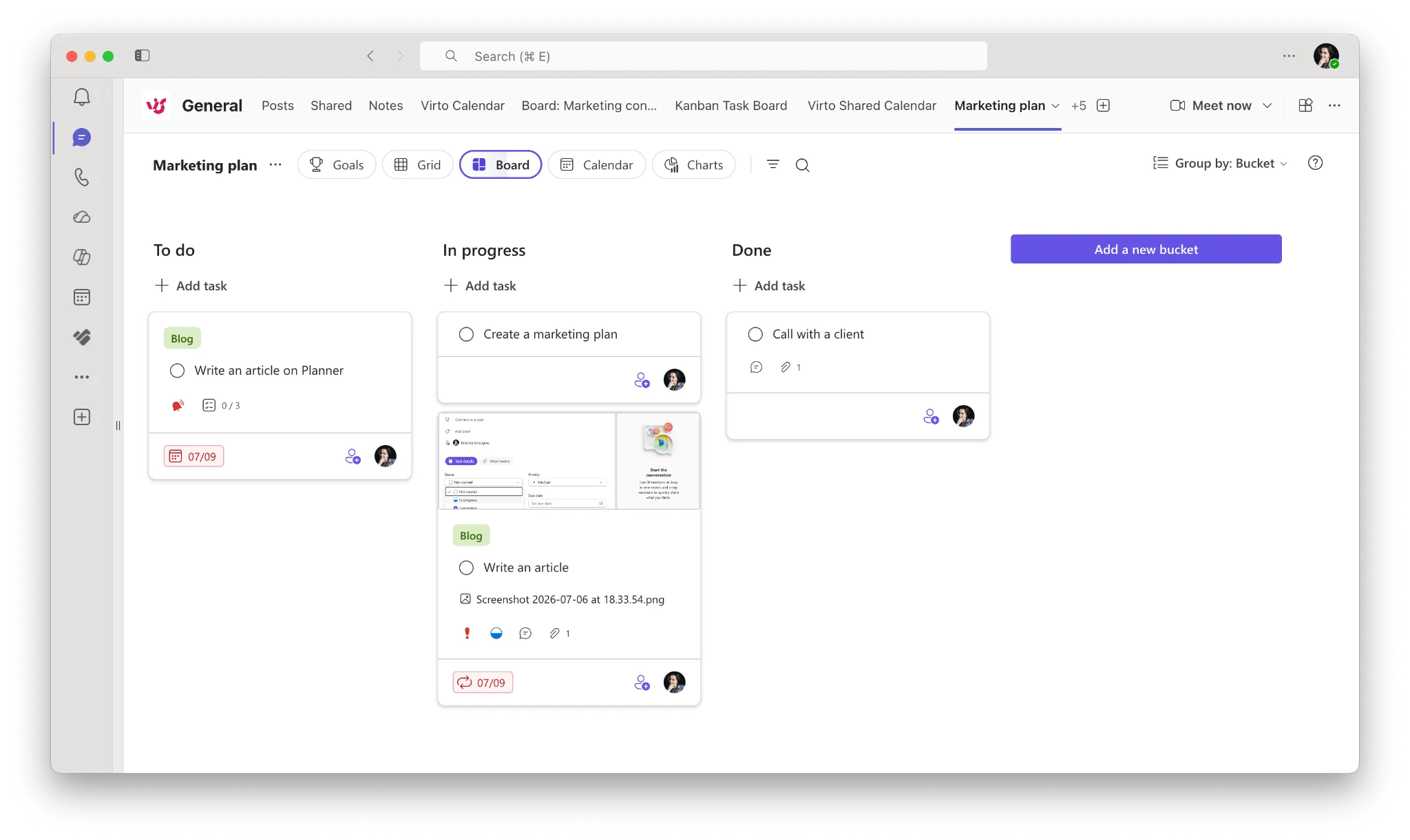 Microsoft Teams channel with a pinned Planner board