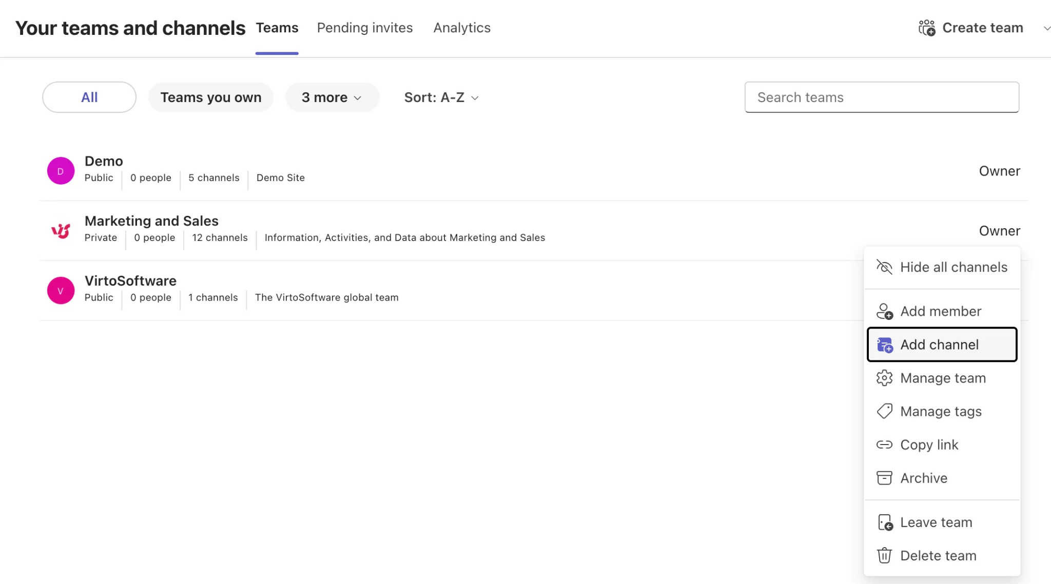 Setting up project channels in Microsoft Teams