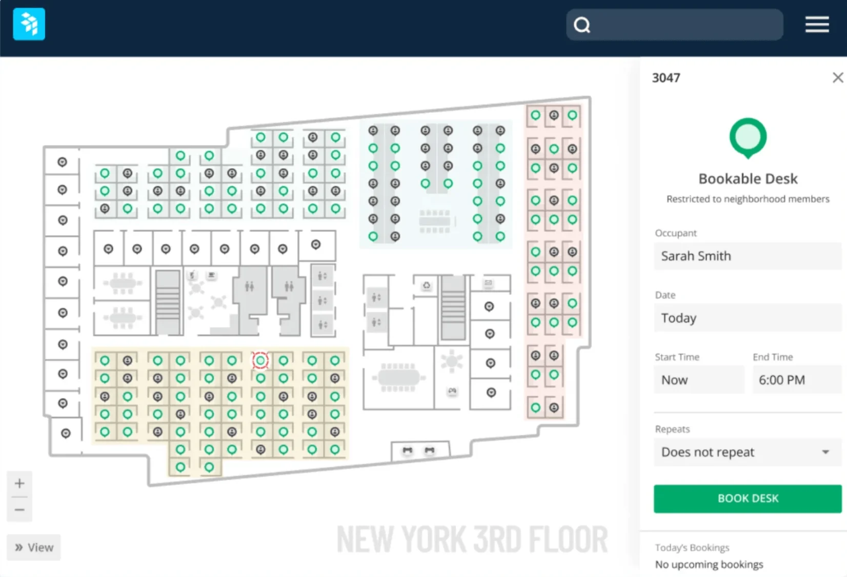 OfficeSpace real-time floor plan for finding and booking rooms
