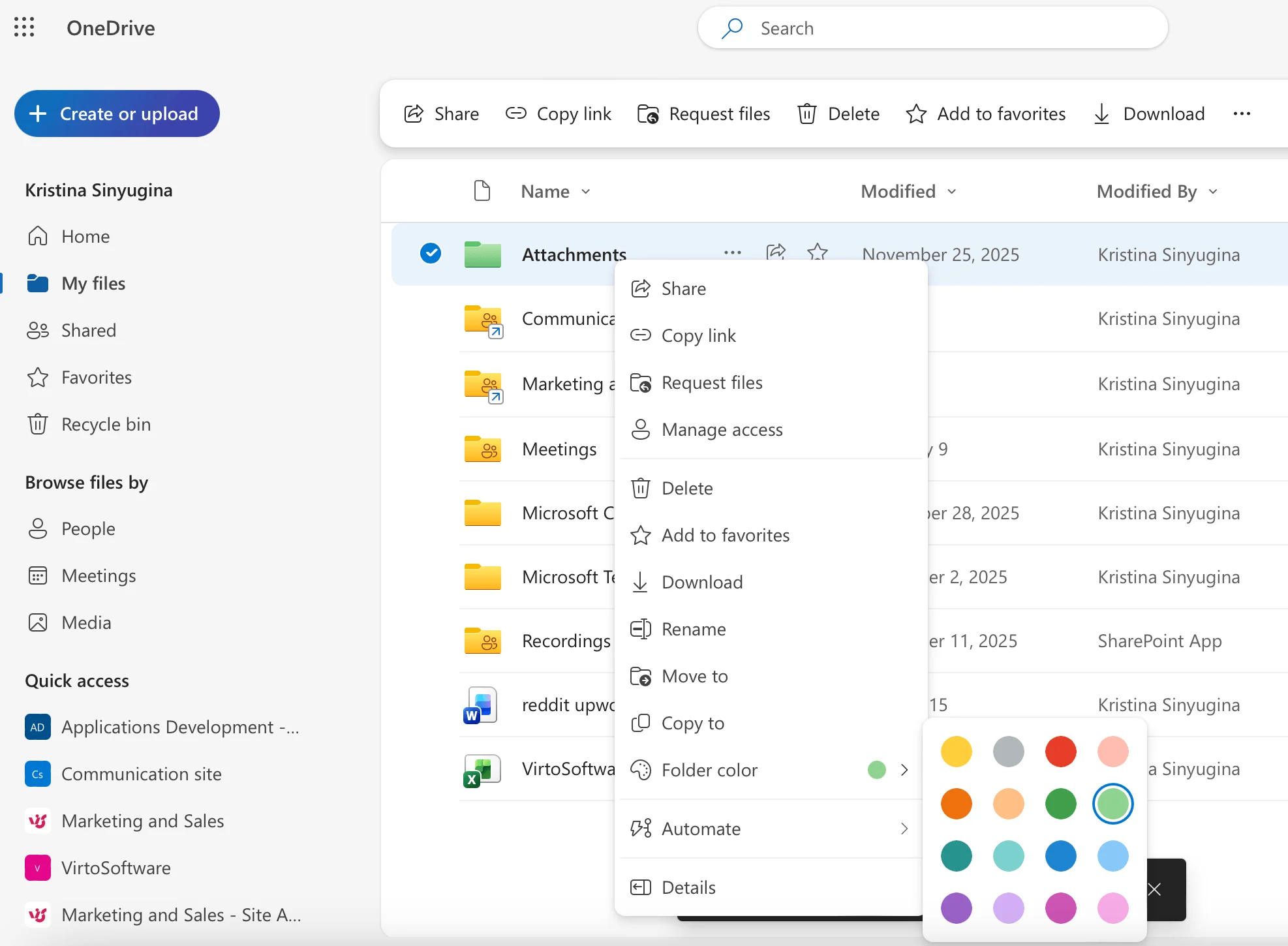 Choosing a color for a OneDrive folder