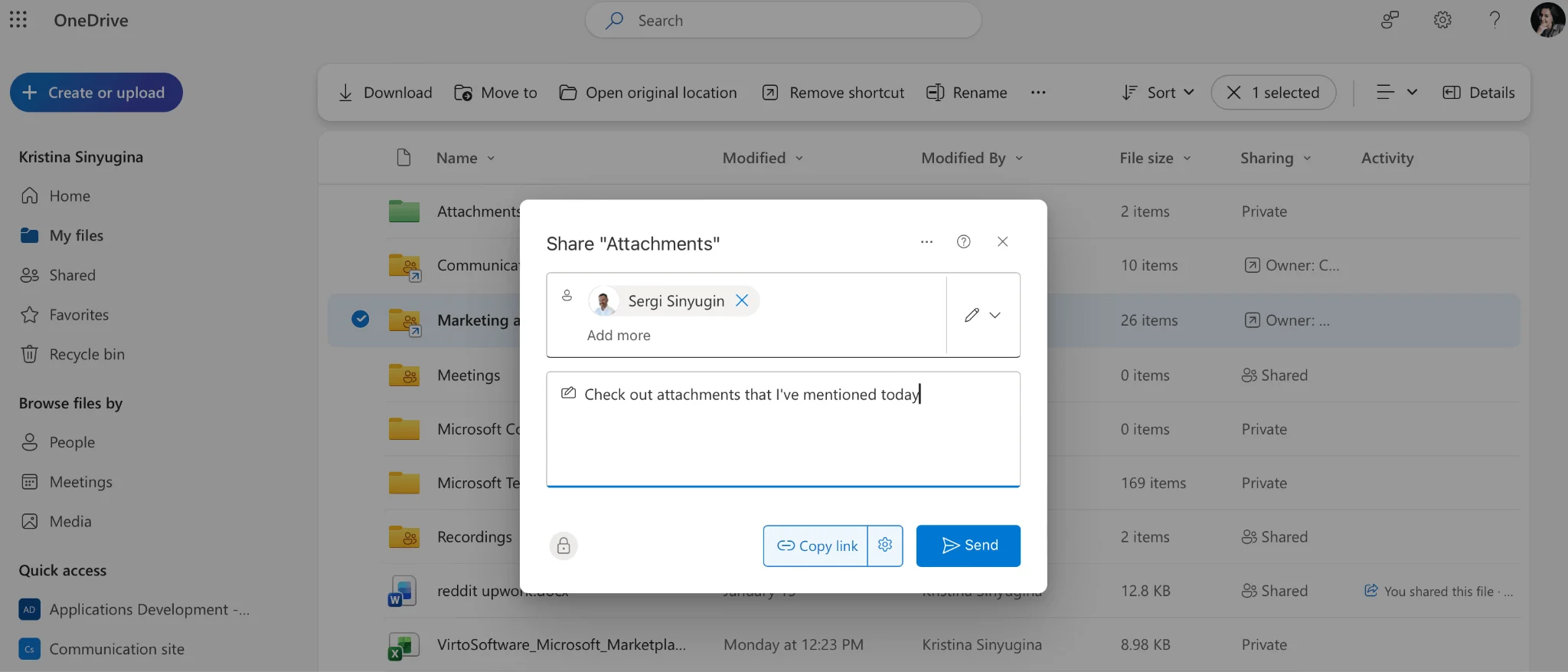 Sharing a file in OneDrive with permission options
