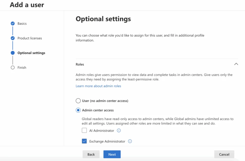 Optional user settings in the Microsoft 365 admin center