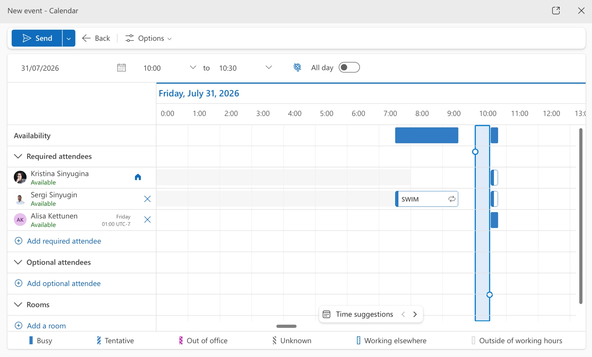 Office 365 Scheduler attendee availability view