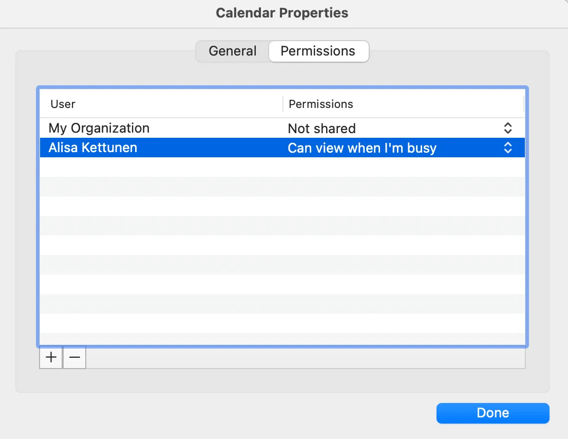 Sharing a calendar with Can view when I’m busy permissions