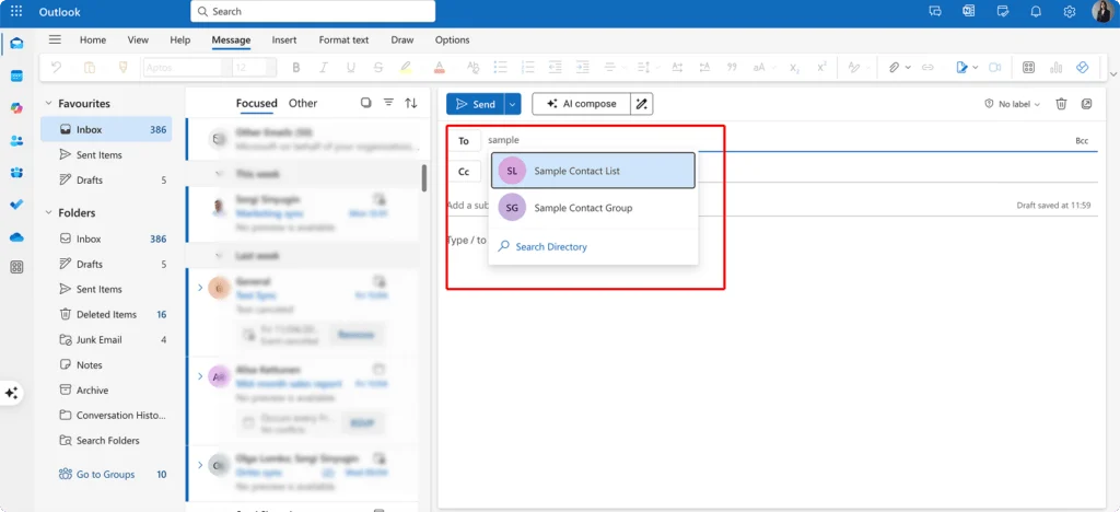 Editing an existing contact group