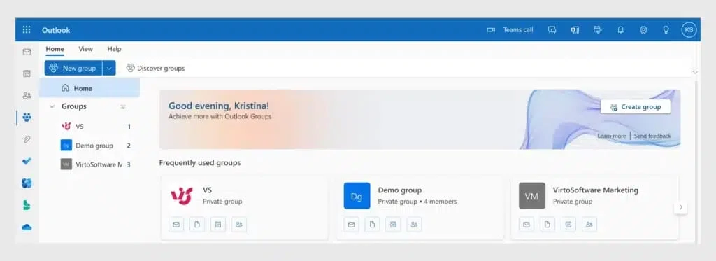Outlook group calendar creation interface