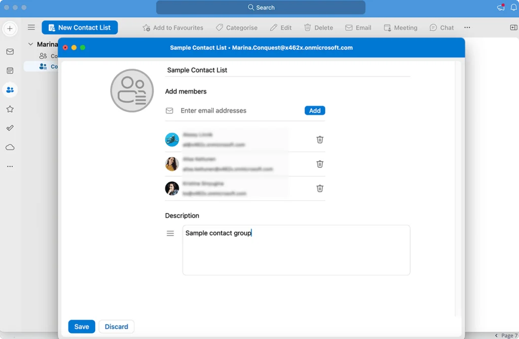 Navigating to “People” → “New Contact List” on Outlook for Mac