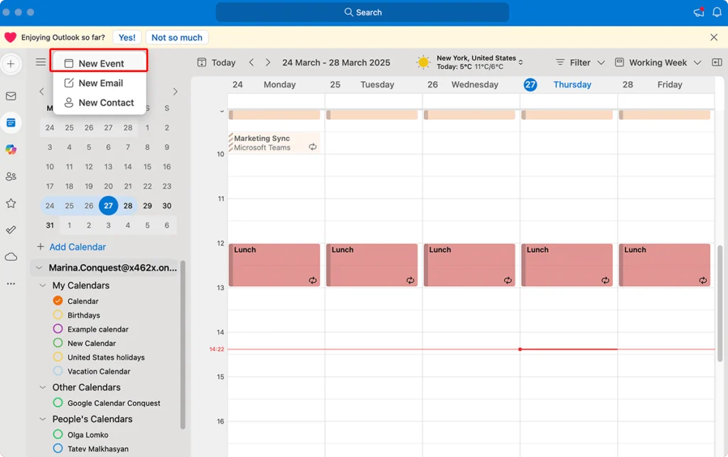 Navigating to the “New Event” in Outlook for Mac