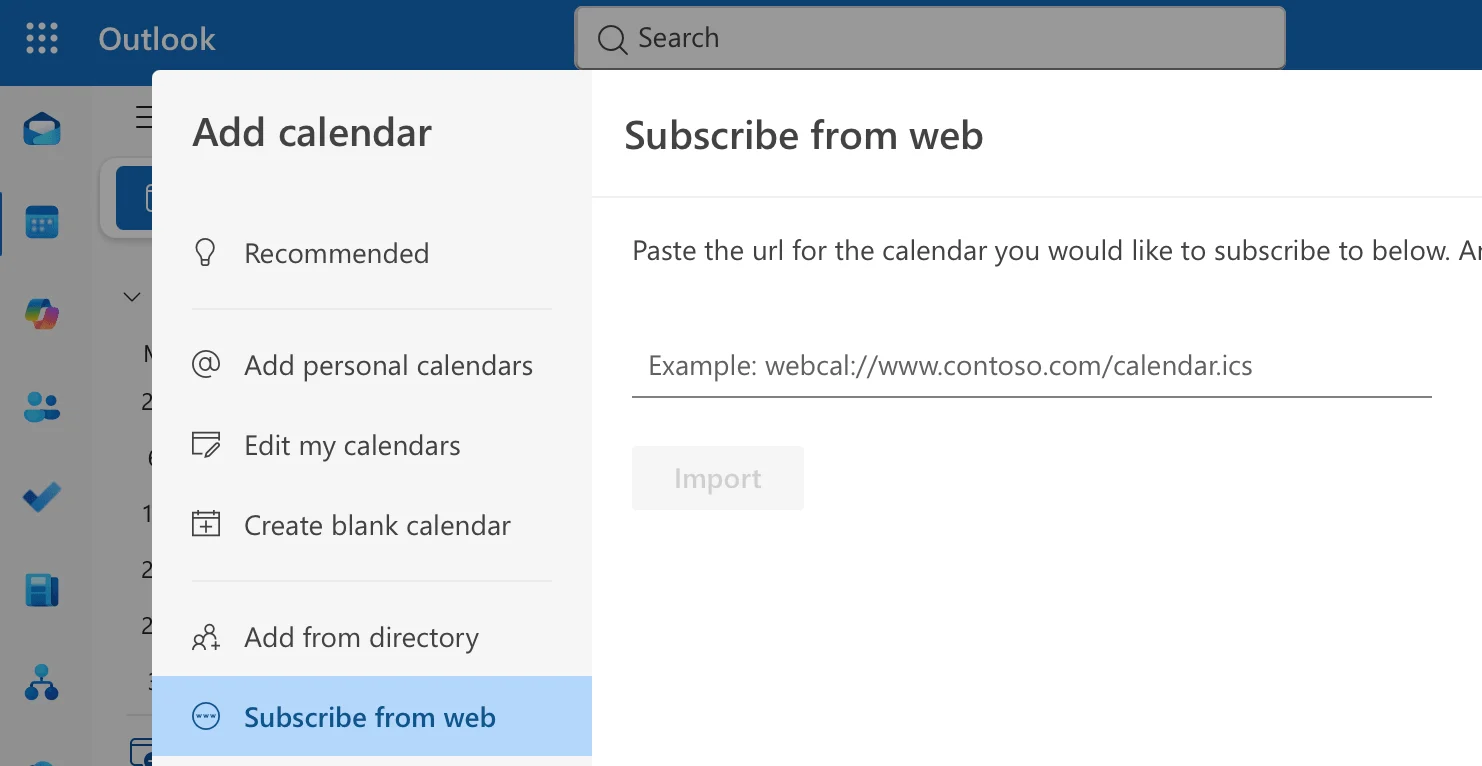 Adding a calendar in Outlook on the web