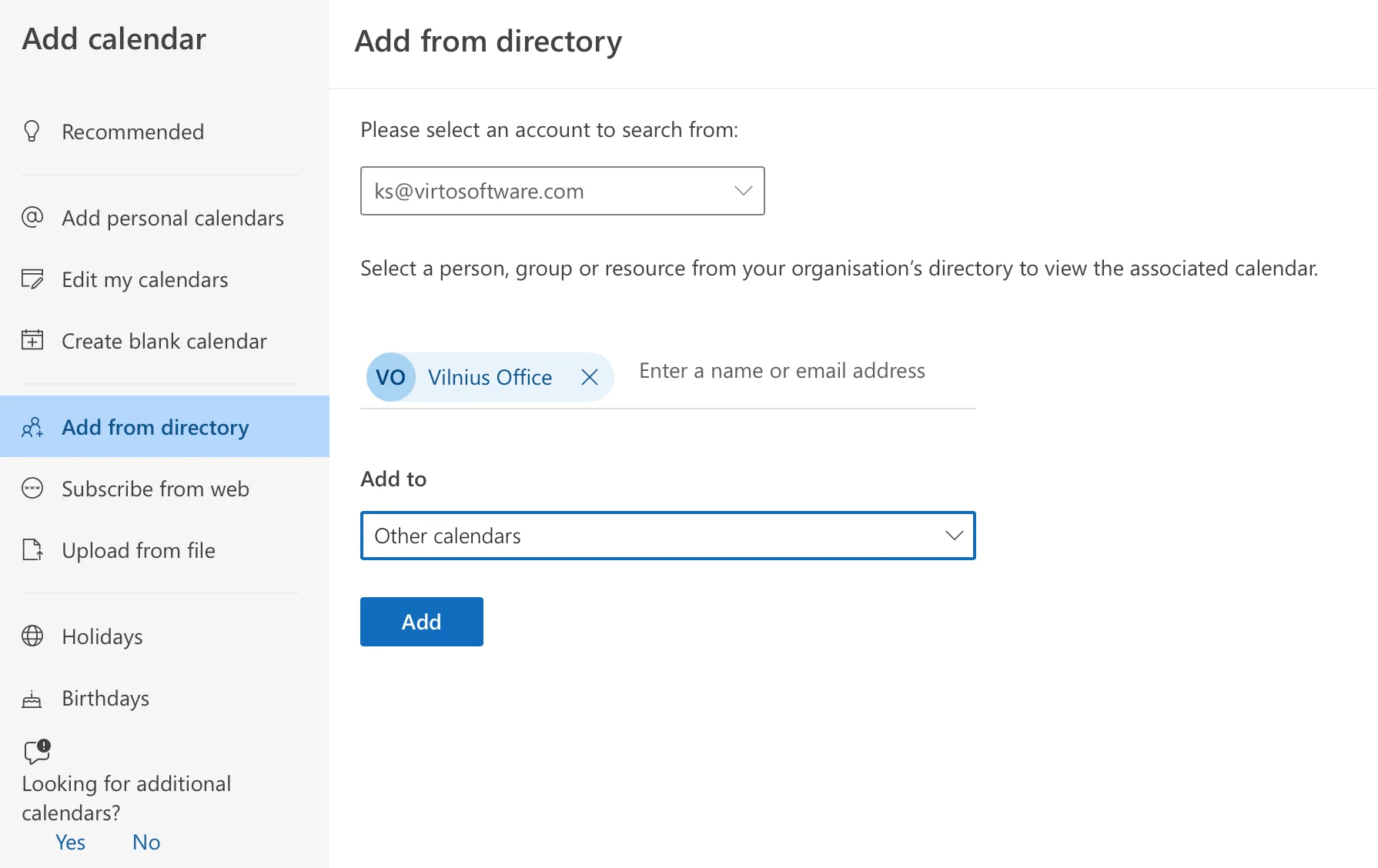Adding a room list from the directory in Outlook on the web