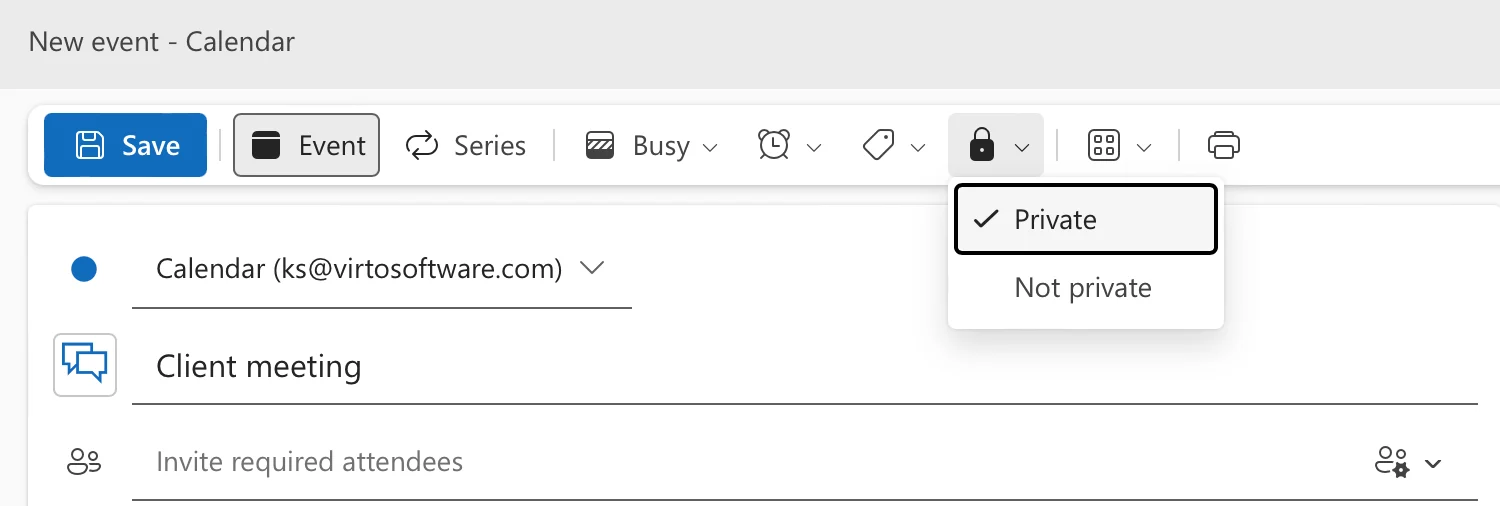 Marking an event as Private in Outlook on the web