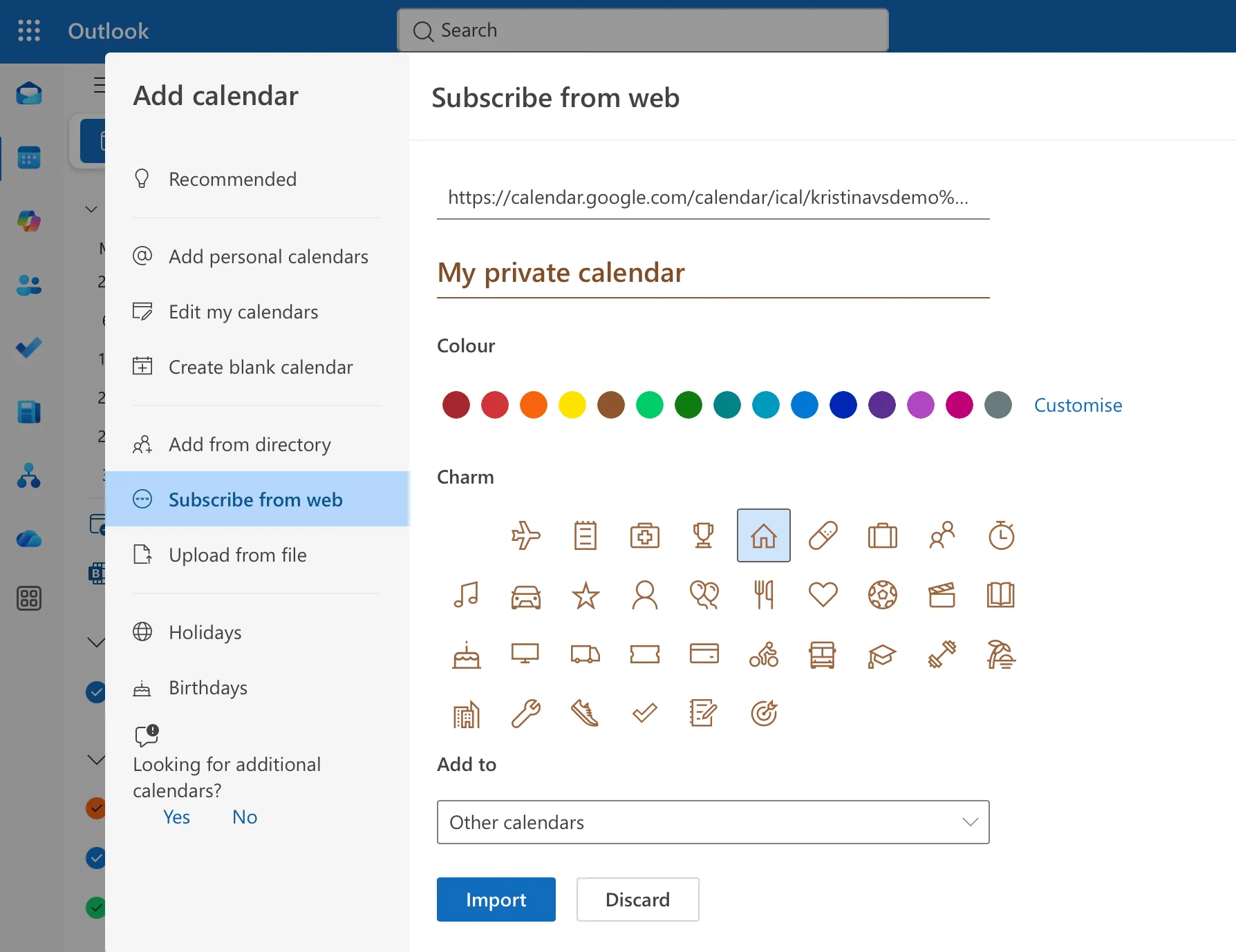 Subscribing to the Google Calendar iCal feed from the web in OWA