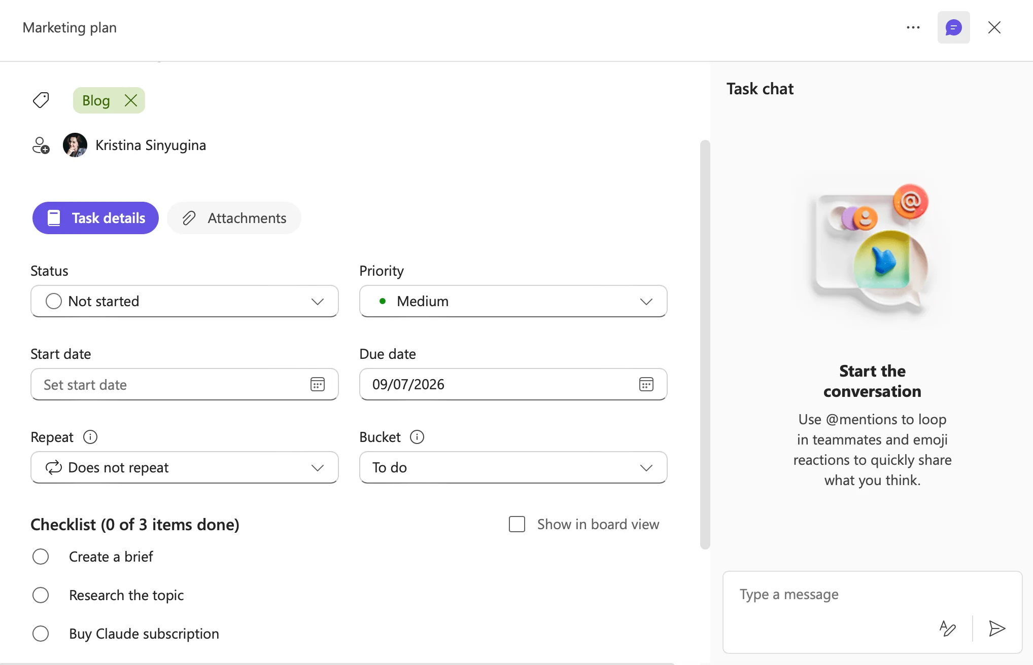 Adding checklists, attachments, and details to a task