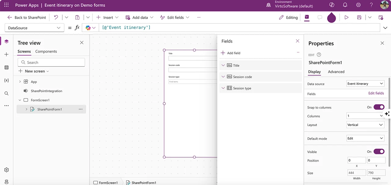 Power Apps Studio form editor interface