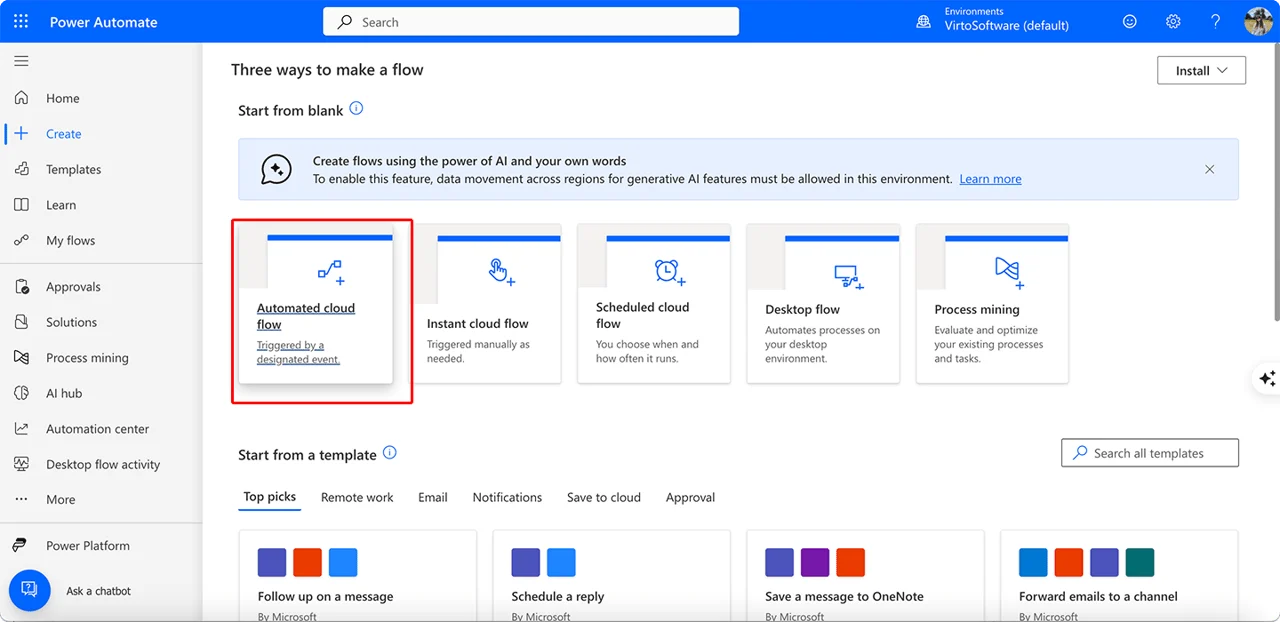 Navigating to Automated cloud flow on Power Automate
