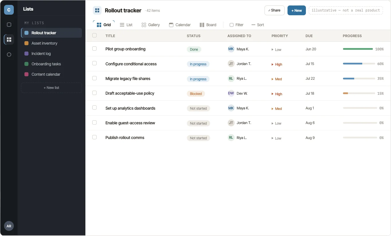 Project calendar view showing tasks, milestones, and deadlines on a shared timeline