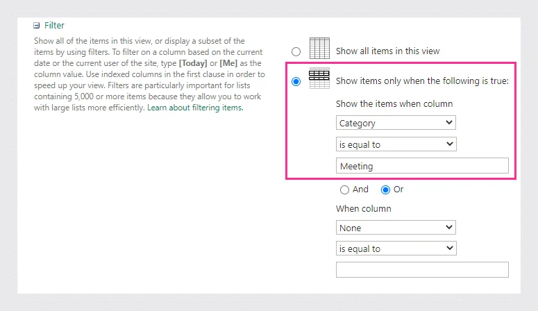 SharePoint calendar view filter by category